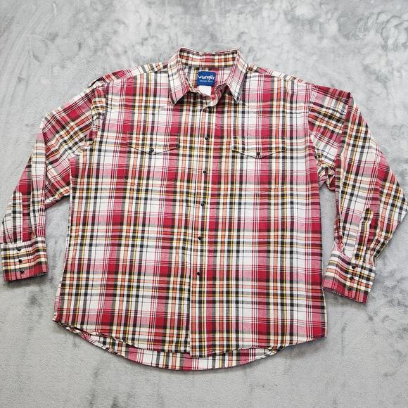 Vintage Wrangler Plaid Pearl Snap Long Sleeve Shirt Size XXL Red Black Western - Picture 1 of 9